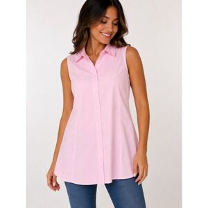 Jessica London Pink Sleeveless Button Down Shirt Plus Size 14W Cotton Blend
